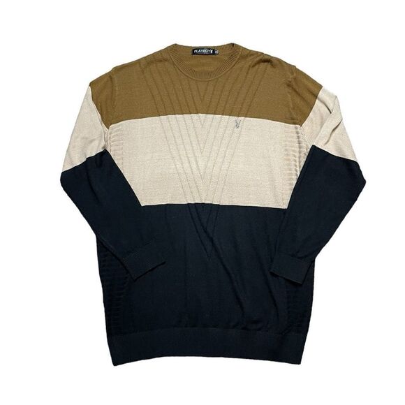 PLAYBOY Color Block Sweater Black Brown Size XL - Picture 1 of 6